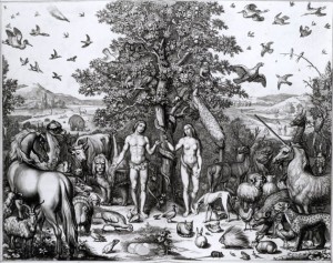The Garden of Eden, from The Holy Bible published 1660 by J. Field. British Library 464.h
