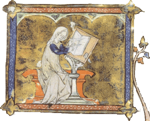 Medieval author Marie de France in her study
